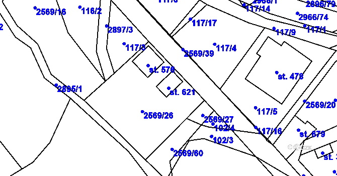 Parcela st. 621 v KÚ Kunčina, Katastrální mapa
