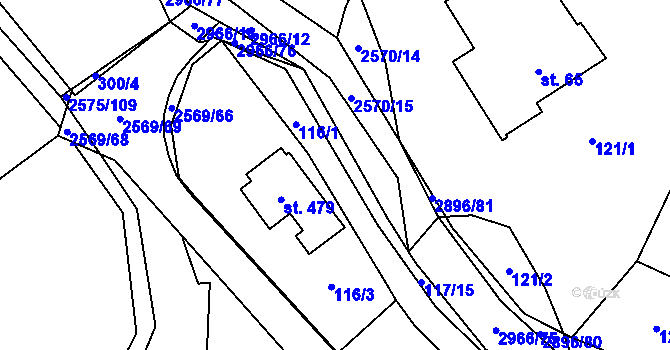 Parcela st. 116/8 v KÚ Kunčina, Katastrální mapa