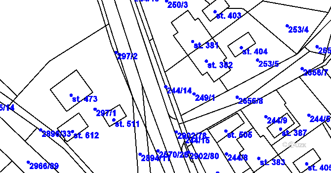 Parcela st. 244/14 v KÚ Kunčina, Katastrální mapa