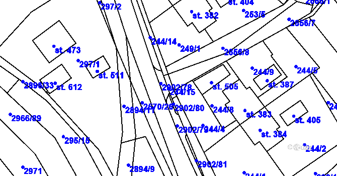 Parcela st. 244/15 v KÚ Kunčina, Katastrální mapa