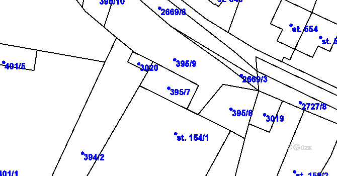 Parcela st. 395/7 v KÚ Kunčina, Katastrální mapa