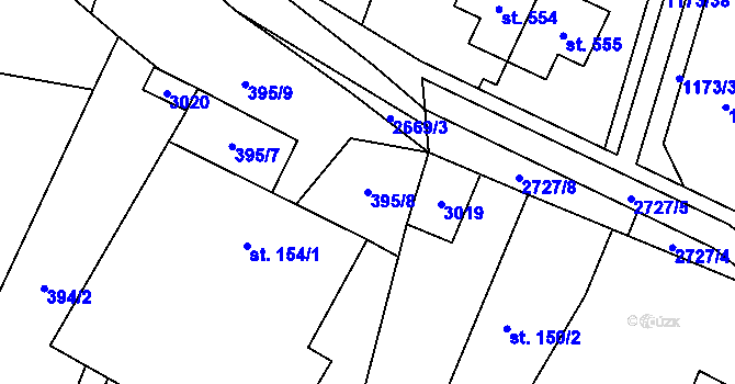 Parcela st. 395/8 v KÚ Kunčina, Katastrální mapa