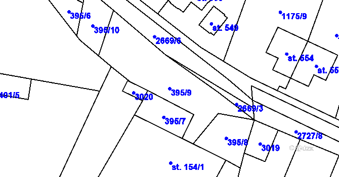 Parcela st. 395/9 v KÚ Kunčina, Katastrální mapa