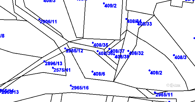 Parcela st. 408/36 v KÚ Kunčina, Katastrální mapa