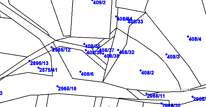 Parcela st. 408/38 v KÚ Kunčina, Katastrální mapa