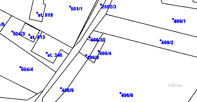 Parcela st. 496/4 v KÚ Kunčina, Katastrální mapa