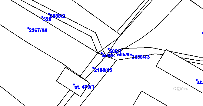 Parcela st. 505/8 v KÚ Kunčina, Katastrální mapa