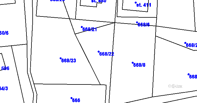 Parcela st. 668/22 v KÚ Kunčina, Katastrální mapa