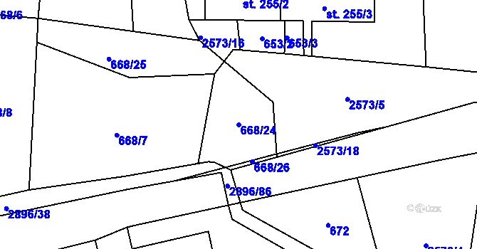 Parcela st. 668/24 v KÚ Kunčina, Katastrální mapa
