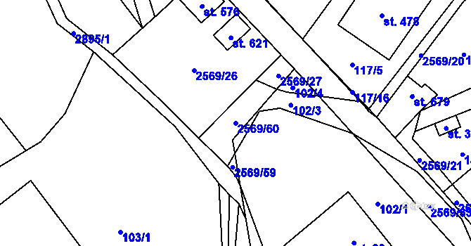 Parcela st. 2569/60 v KÚ Kunčina, Katastrální mapa