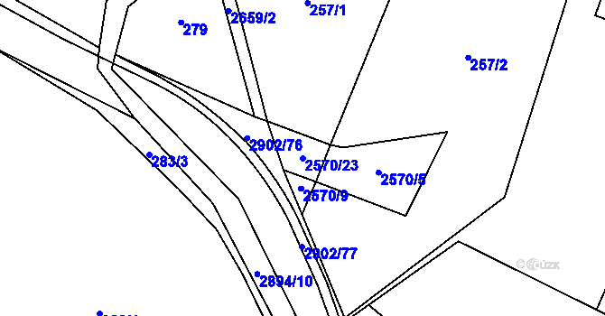Parcela st. 2570/23 v KÚ Kunčina, Katastrální mapa