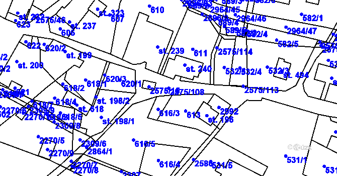 Parcela st. 2575/108 v KÚ Kunčina, Katastrální mapa