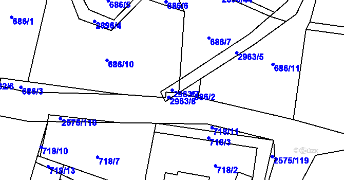 Parcela st. 2963/7 v KÚ Kunčina, Katastrální mapa
