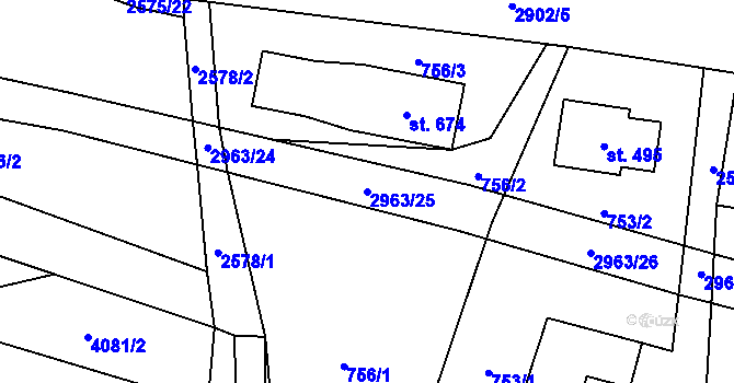 Parcela st. 2963/25 v KÚ Kunčina, Katastrální mapa