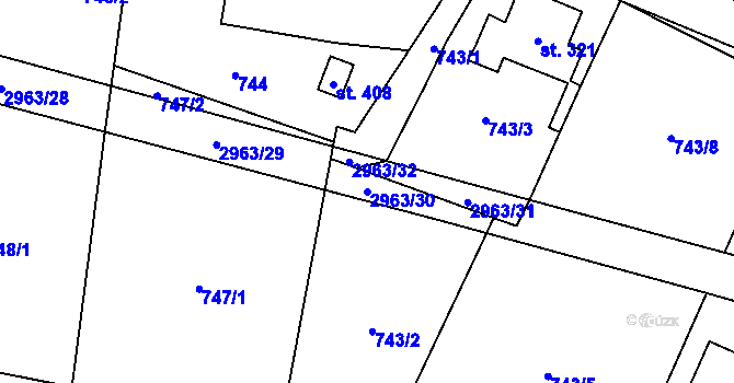 Parcela st. 2963/30 v KÚ Kunčina, Katastrální mapa
