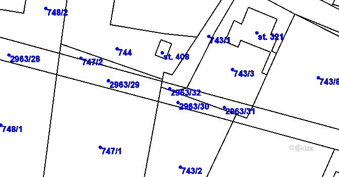 Parcela st. 2963/32 v KÚ Kunčina, Katastrální mapa