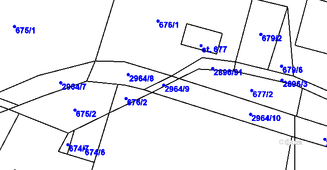 Parcela st. 2964/9 v KÚ Kunčina, Katastrální mapa