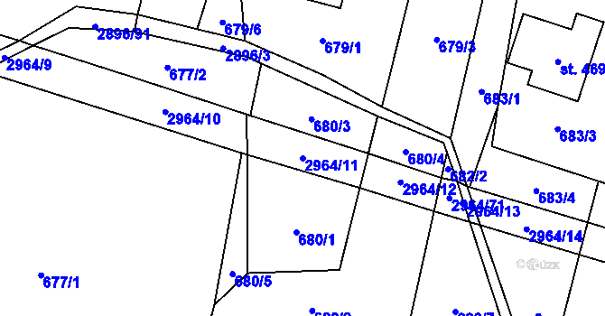 Parcela st. 2964/11 v KÚ Kunčina, Katastrální mapa