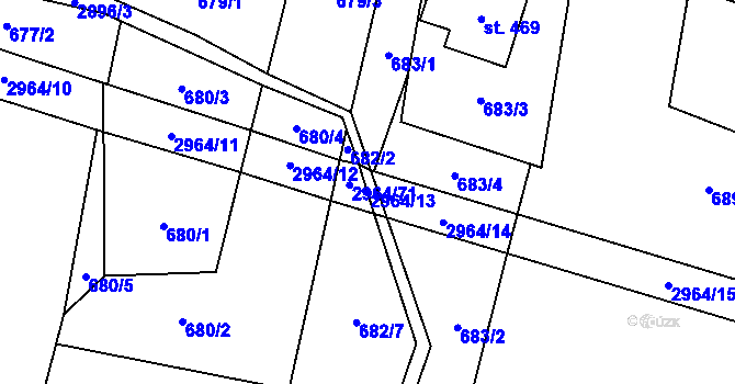 Parcela st. 2964/13 v KÚ Kunčina, Katastrální mapa