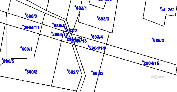 Parcela st. 2964/14 v KÚ Kunčina, Katastrální mapa