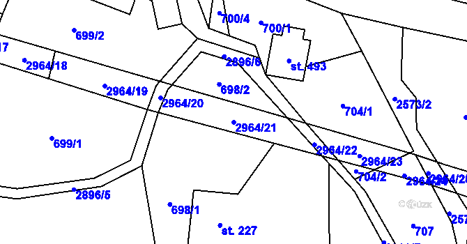 Parcela st. 2964/21 v KÚ Kunčina, Katastrální mapa