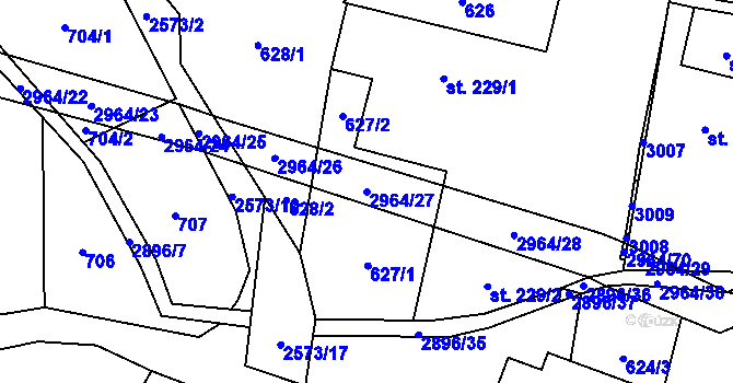 Parcela st. 2964/27 v KÚ Kunčina, Katastrální mapa
