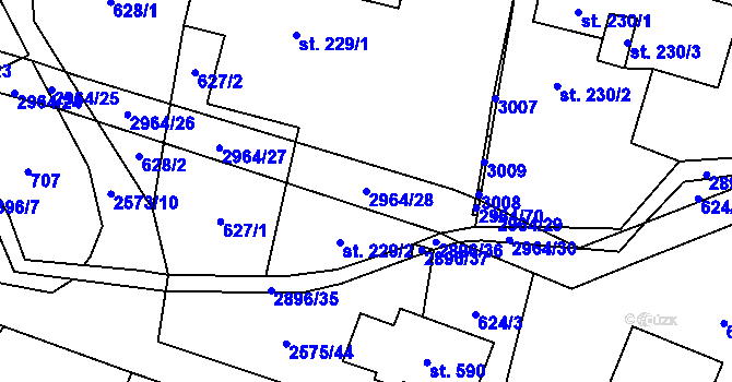 Parcela st. 2964/28 v KÚ Kunčina, Katastrální mapa