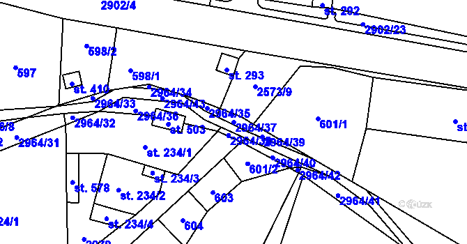 Parcela st. 2964/37 v KÚ Kunčina, Katastrální mapa