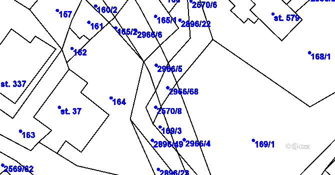 Parcela st. 2966/68 v KÚ Kunčina, Katastrální mapa