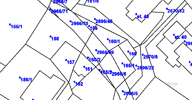 Parcela st. 2966/69 v KÚ Kunčina, Katastrální mapa