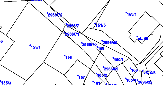 Parcela st. 2966/70 v KÚ Kunčina, Katastrální mapa