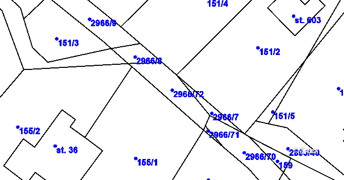 Parcela st. 2966/72 v KÚ Kunčina, Katastrální mapa