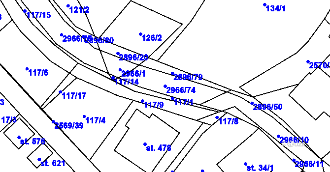Parcela st. 2966/74 v KÚ Kunčina, Katastrální mapa
