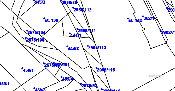 Parcela st. 2966/113 v KÚ Kunčina, Katastrální mapa