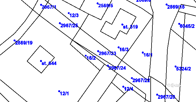 Parcela st. 2967/23 v KÚ Kunčina, Katastrální mapa