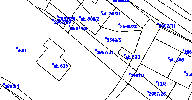 Parcela st. 2967/27 v KÚ Kunčina, Katastrální mapa