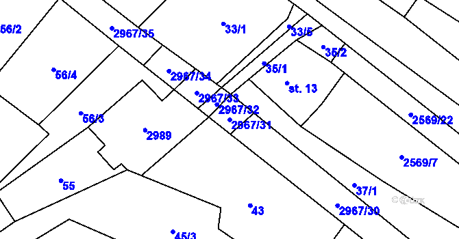 Parcela st. 2967/31 v KÚ Kunčina, Katastrální mapa