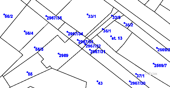 Parcela st. 2967/32 v KÚ Kunčina, Katastrální mapa