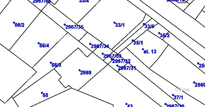 Parcela st. 2967/33 v KÚ Kunčina, Katastrální mapa