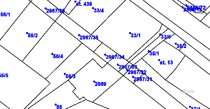 Parcela st. 2967/34 v KÚ Kunčina, Katastrální mapa
