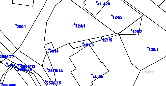 Parcela st. 121/3 v KÚ Kunčina, Katastrální mapa