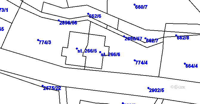 Parcela st. 266/6 v KÚ Kunčina, Katastrální mapa
