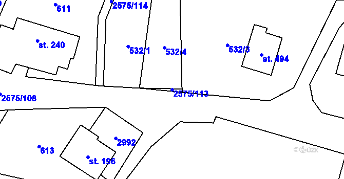 Parcela st. 2575/113 v KÚ Kunčina, Katastrální mapa