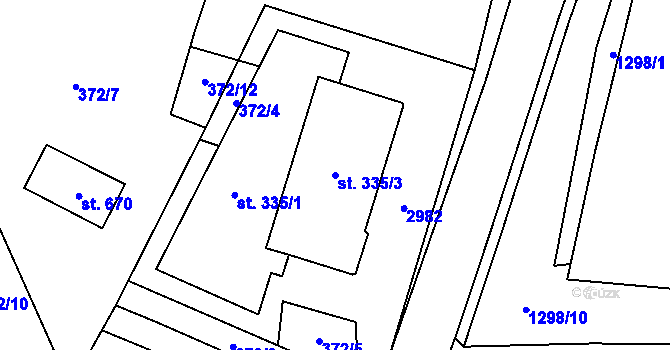 Parcela st. 335/3 v KÚ Kunčina, Katastrální mapa