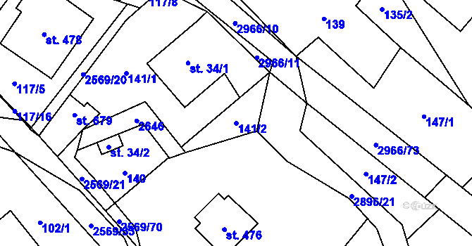 Parcela st. 141/2 v KÚ Kunčina, Katastrální mapa