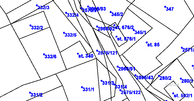 Parcela st. 2575/121 v KÚ Kunčina, Katastrální mapa