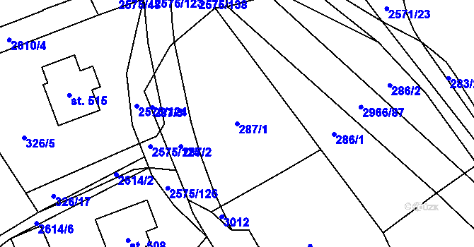 Parcela st. 287/1 v KÚ Kunčina, Katastrální mapa