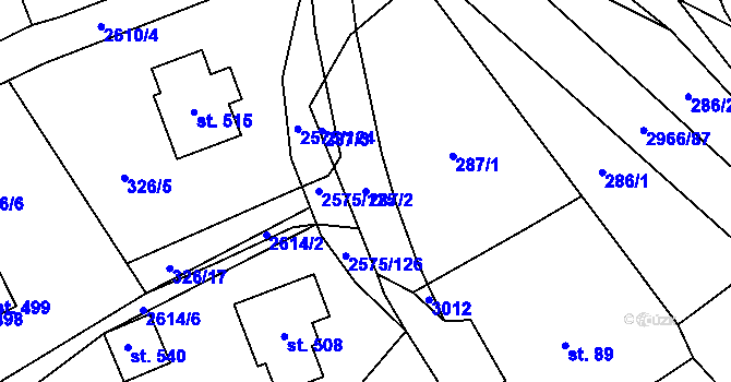 Parcela st. 287/2 v KÚ Kunčina, Katastrální mapa