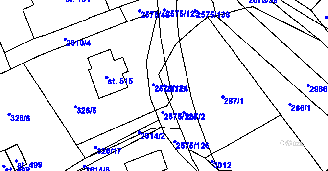 Parcela st. 287/3 v KÚ Kunčina, Katastrální mapa