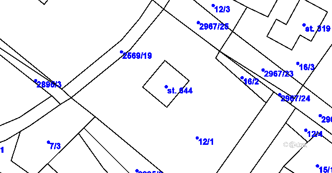 Parcela st. 644 v KÚ Kunčina, Katastrální mapa